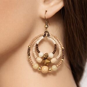 2/$30 Gold tone Hoop Colorful Beaded Drop Dangle Earrings, Women's Fashion 2.25"